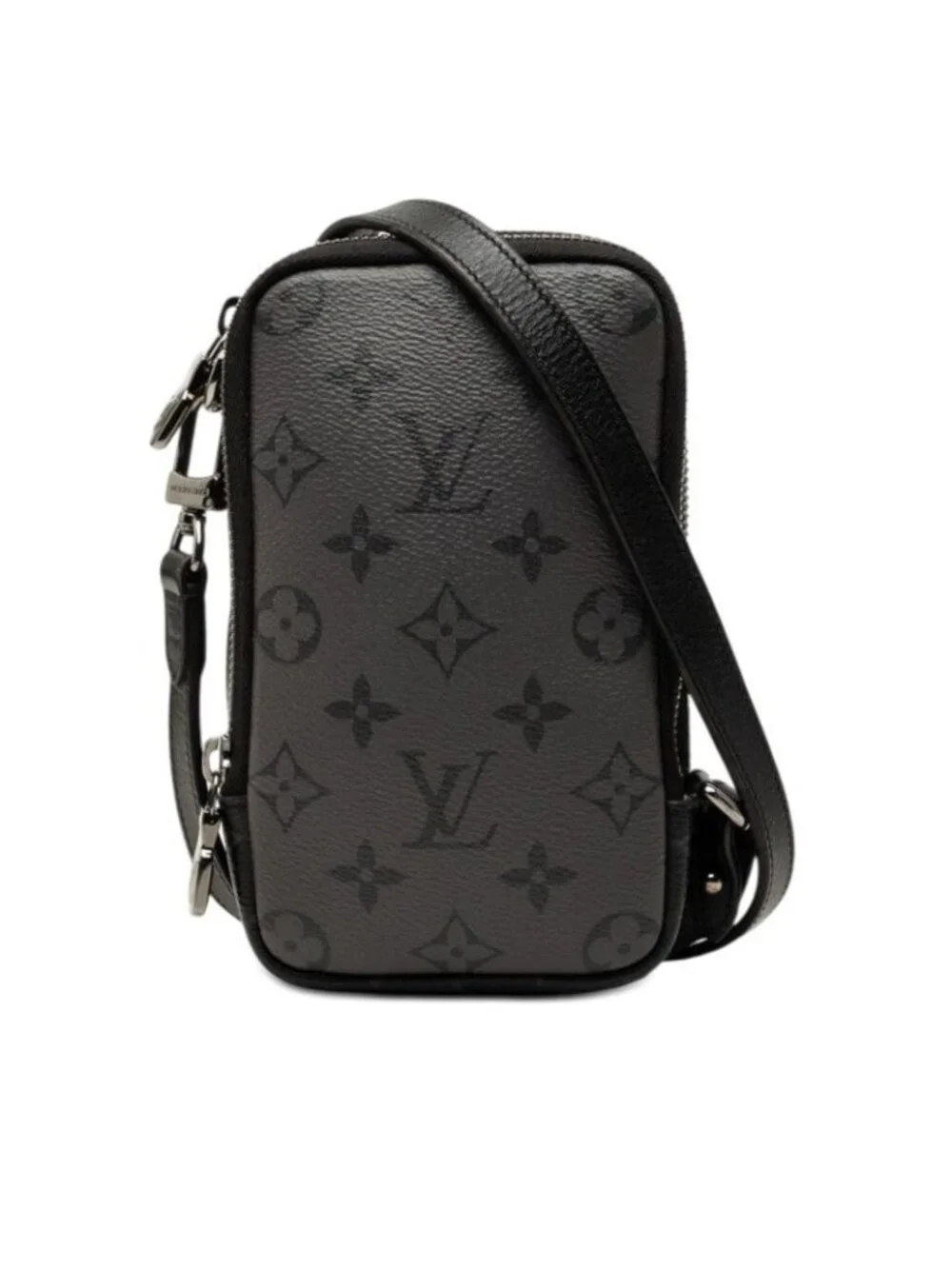 Louis Vuitton Monogram Eclipse Reverse Double Phone Pouch Shoulder Bag Noir
